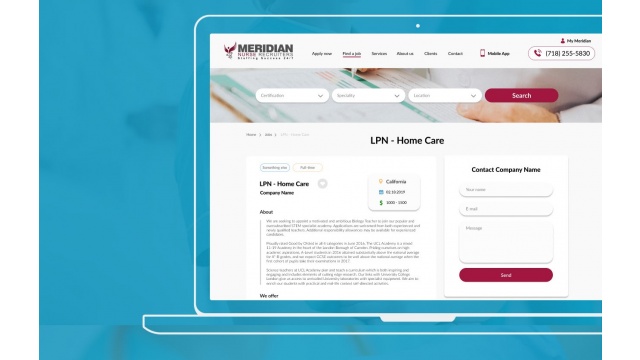 Meridiannurse.com - portal for recruiters and employees by WEB-MACHINE
